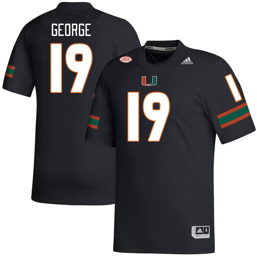 Men #19 Jayden George Miami Hurricanes College Football Jerseys Stitched-Black - Click Image to Close